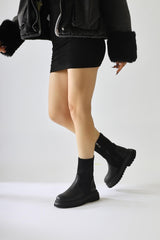 Laimi Black Thick Sole Oval Toe Boots