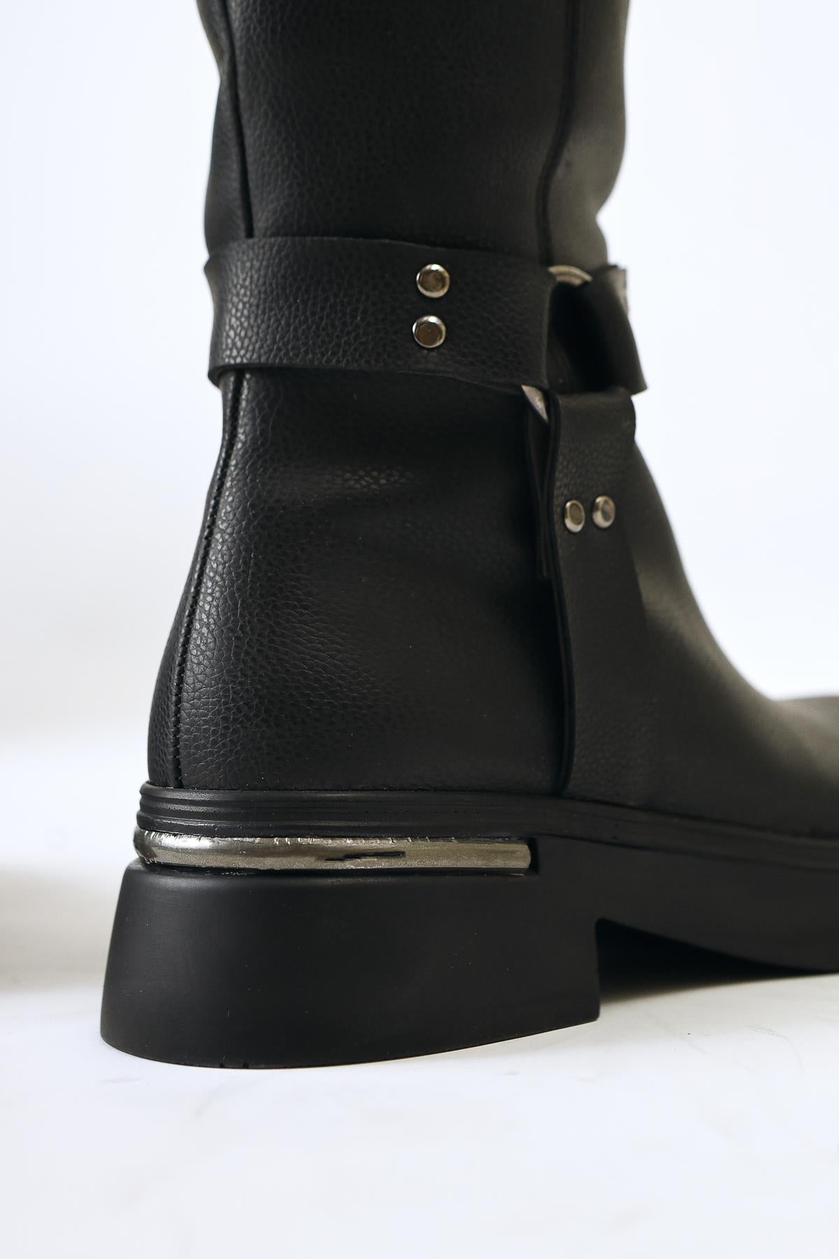 Lani Black Thick-Soled Boots with Buckle and Stud Detail