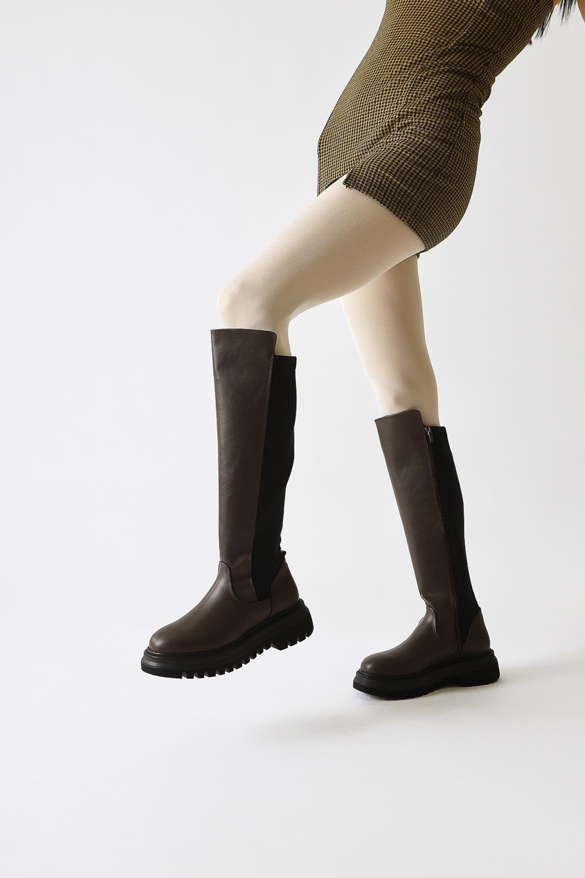 Latoya Brown Stretch Detail Boots