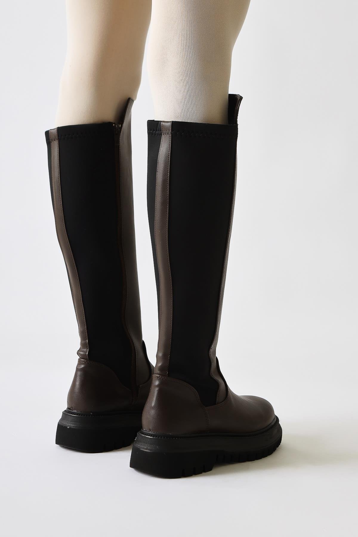 Latoya Brown Stretch Detail Boots