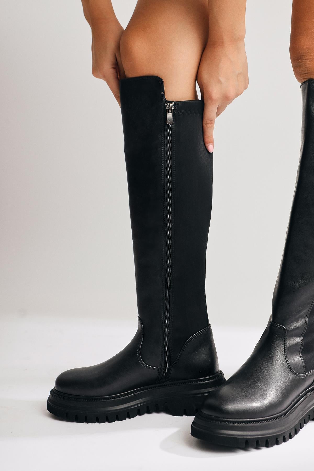 Latoya Black Stretch Detail Boots