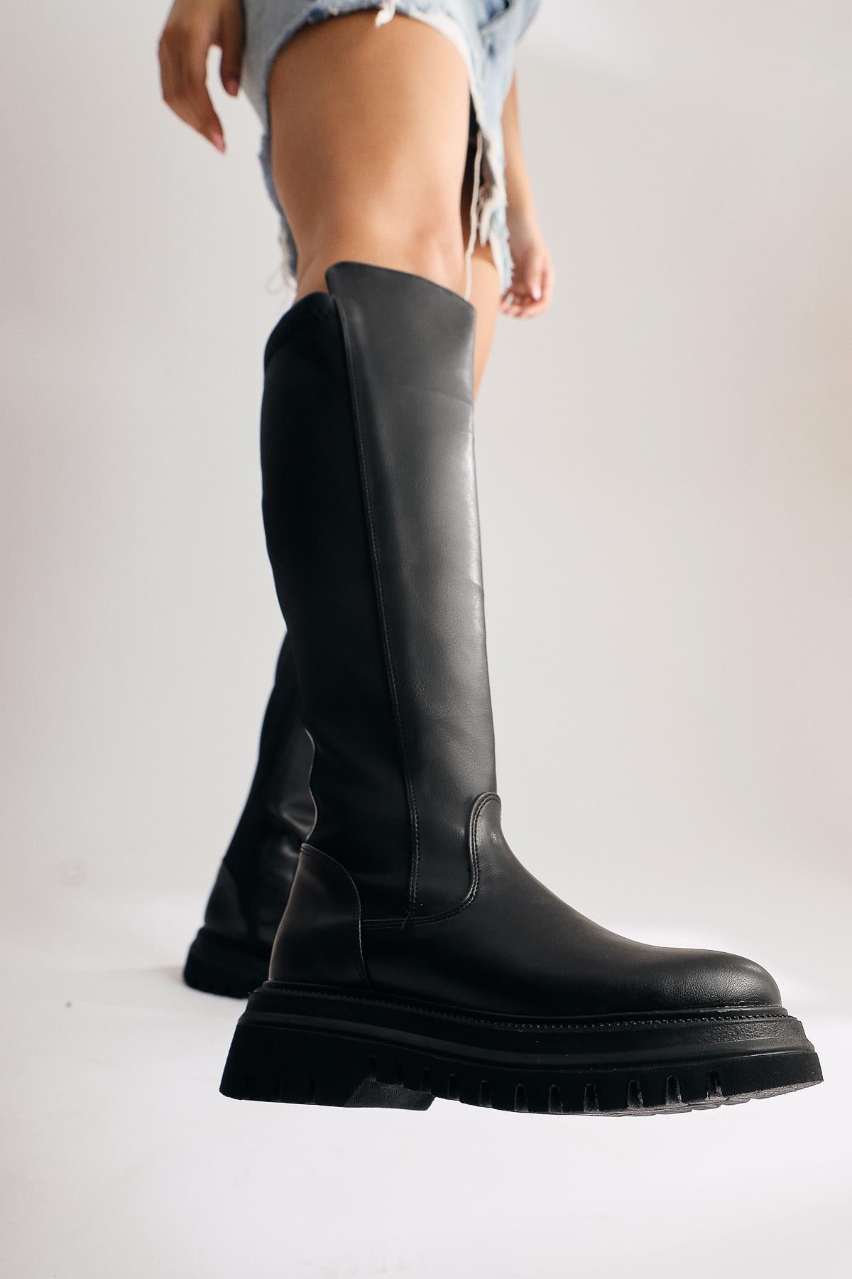 Latoya Black Stretch Detail Boots