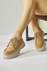 Laurina Nud Suede Lace-Up Casual Shoes