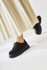 Laurina Black Suede Lace-Up Casual Shoes