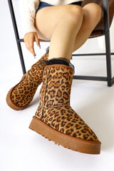 Lena-Birgitta Leopard Patterned Suede Fur Lined Pull-On Boots