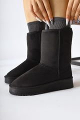 Lena-Birgitta Black Suede Fur Lined Pull-On Boots