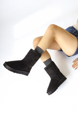 Lena-Birgitta Black Suede Fur Lined Pull-On Boots