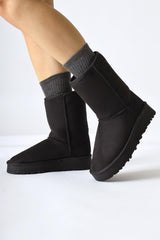 Lena-Birgitta Black Suede Fur Lined Pull-On Boots