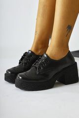 Lenie Black Patent Leather Laser Cut Detailed Casual Shoes