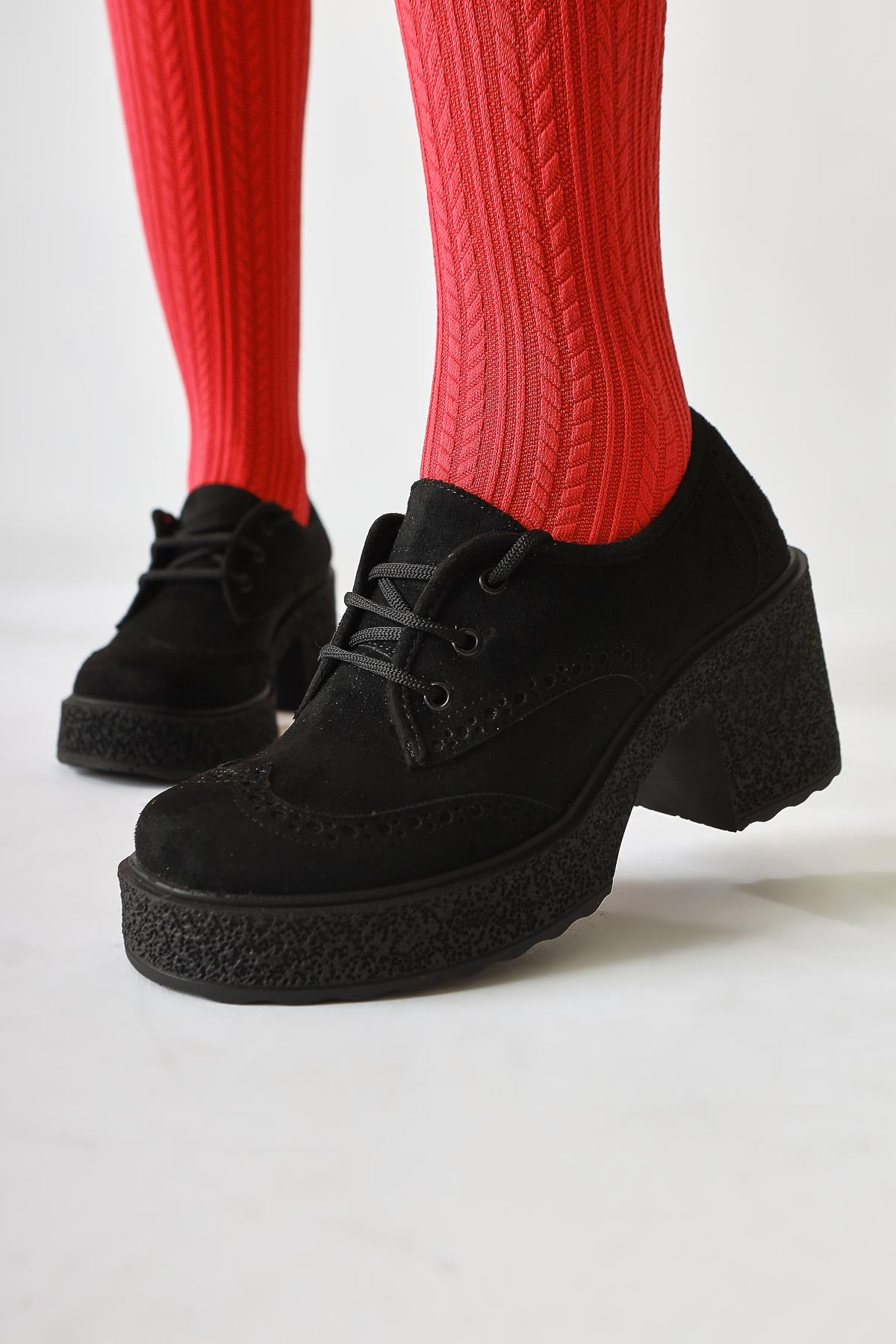 Lenie Black Suede Laser Cut Detailed Casual Shoes