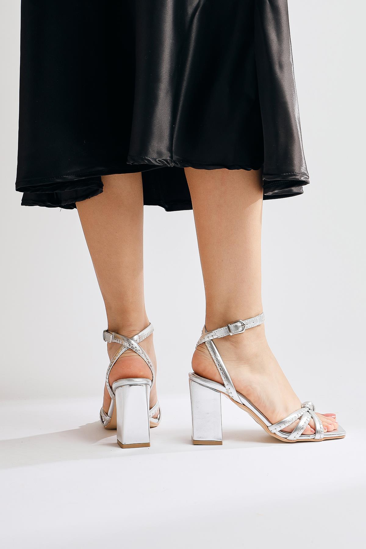 Lennie Silver Chunky Heel Sandals