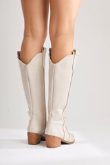 Lhena Beige Western Pull On Boots