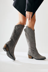 Lhena Grey Suede Western Pull-On Boots