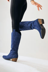 Lhena Navy Suede Western Pull-On Boots