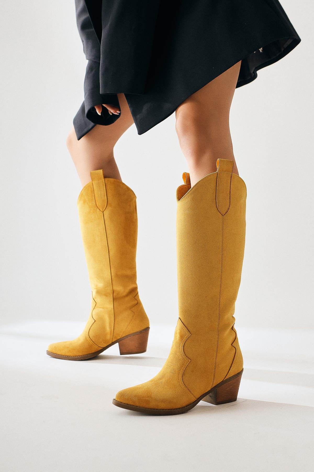 Lhena Yellow Suede Western Pull On Boots