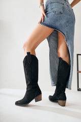 Lhena Black Suede Western Pull On Boots