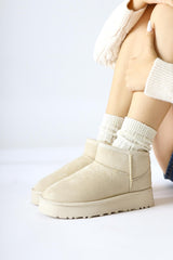 Lilly-Anne Beige Suede Fur Lined Short Boots