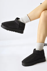 Lilly-Anne Black Suede Fur Lined Short Boots