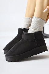 Lilly-Anne Black Suede Fur Lined Short Boots