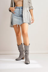 Lise-Britt Grey Suede Gusseted Embroidered Western Boots