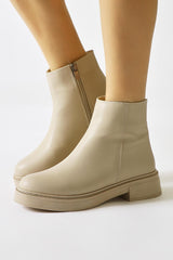 Lita Beige Oval Toe Zipper Boots