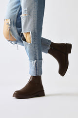 Lita Brown Oval Toe Zippered Boots