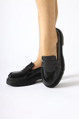 Lorenza Black Crinkle Patent Leather Loafers