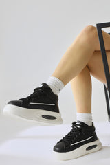 Lourin Black Leather Patterned Air Sole Lace-Up Sports Boots