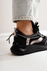 Luann Black Stone Detailed Lace-Up Sneakers Sports Shoes