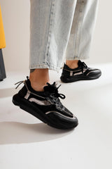 Luann Black Stone Detailed Lace-Up Sneakers Sports Shoes