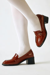 Luba Claret Red Patent Leather Buckle Detailed Short Heeled Casual Shoes