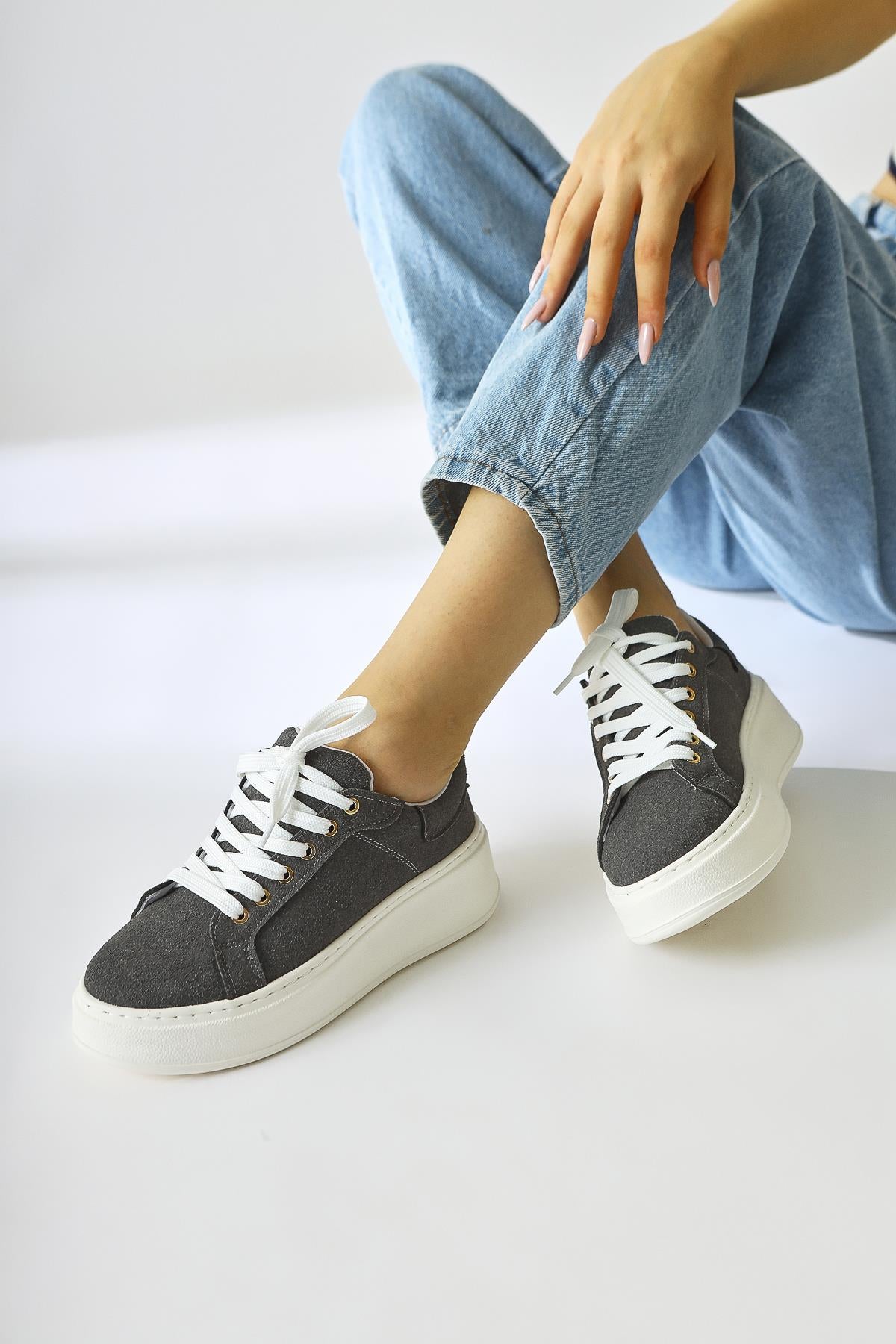 Lubica Smoke Suede Oval Thick Soled Sneakers