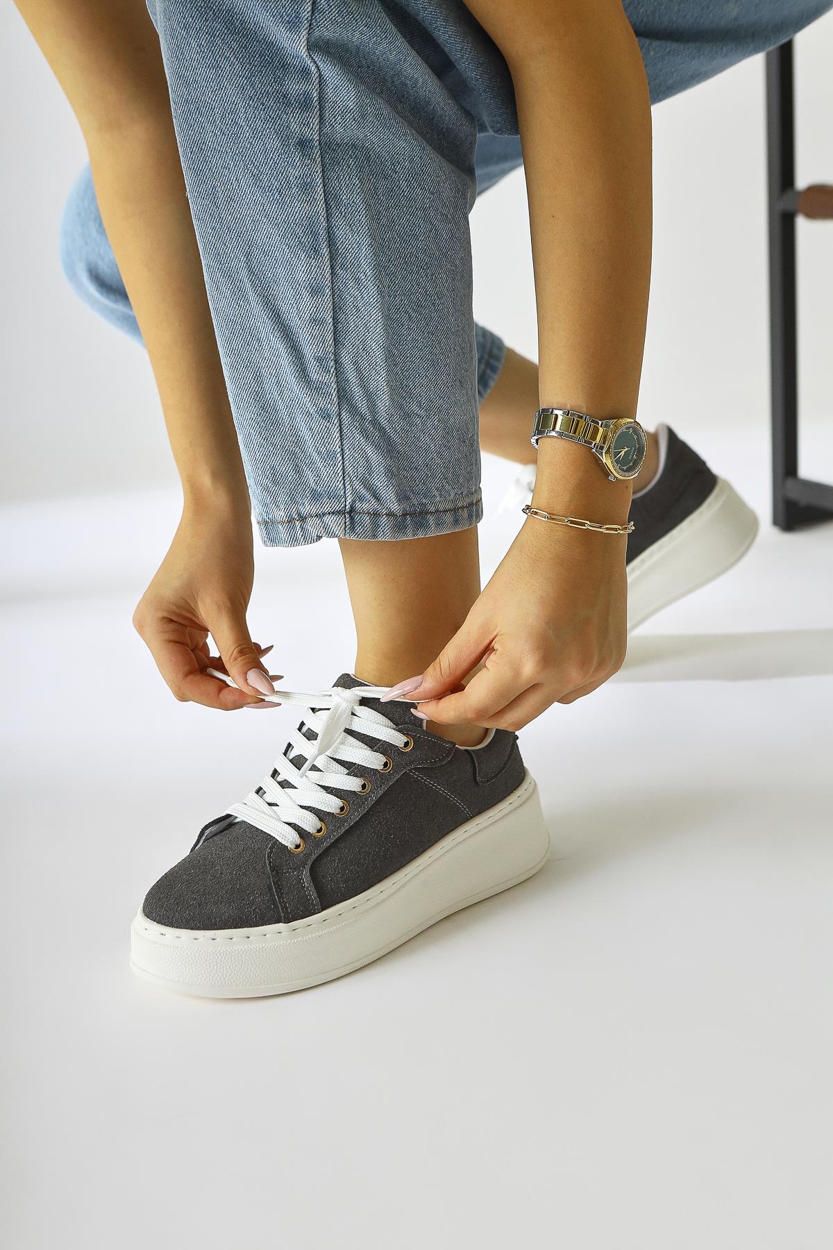 Lubica Smoke Suede Oval Thick Soled Sneakers