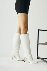 Lucine White Pointed Toe Stiletto Heel Pull-On Boots