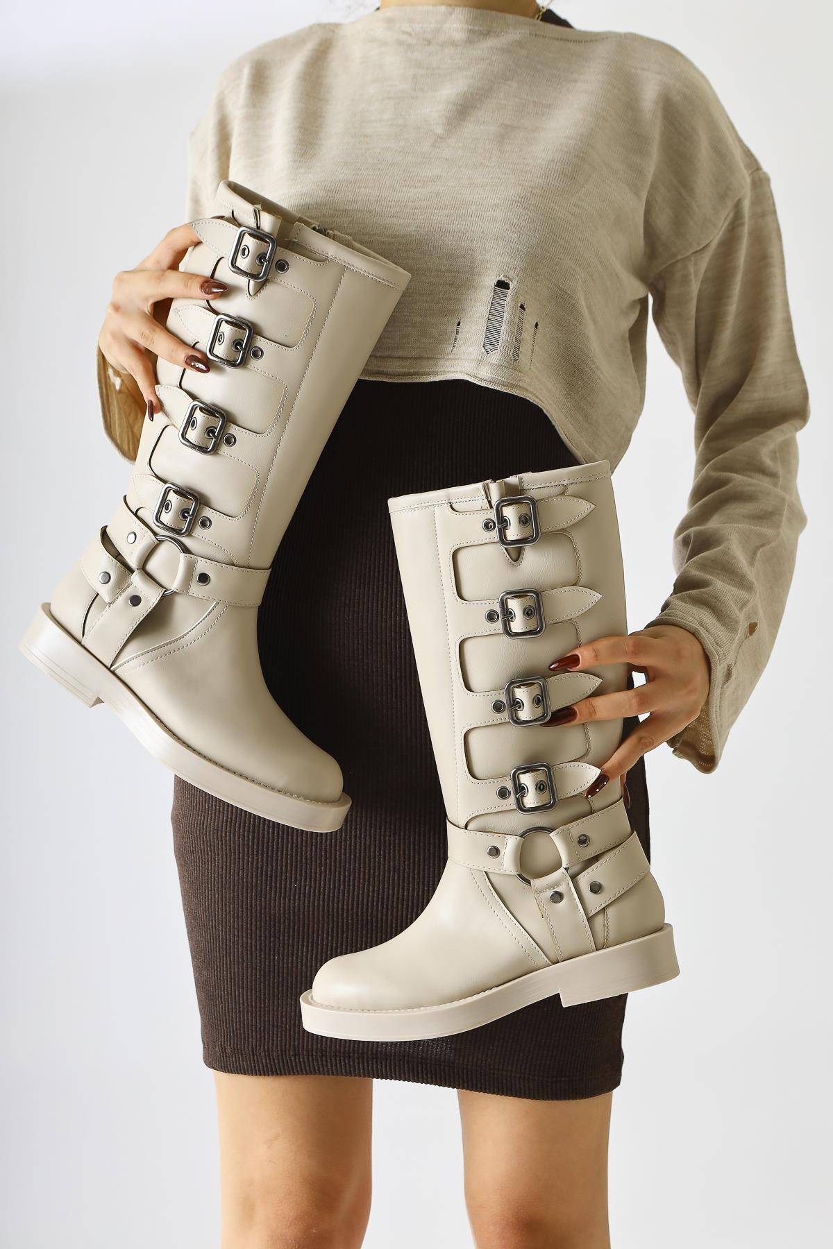 Luella Beige Belt Accessory Zippered Boots