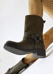 Maggie Khaki Buckle Detail Elastic Long Boots