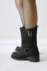 Maggie Black Buckle Detail Elastic Long Boots