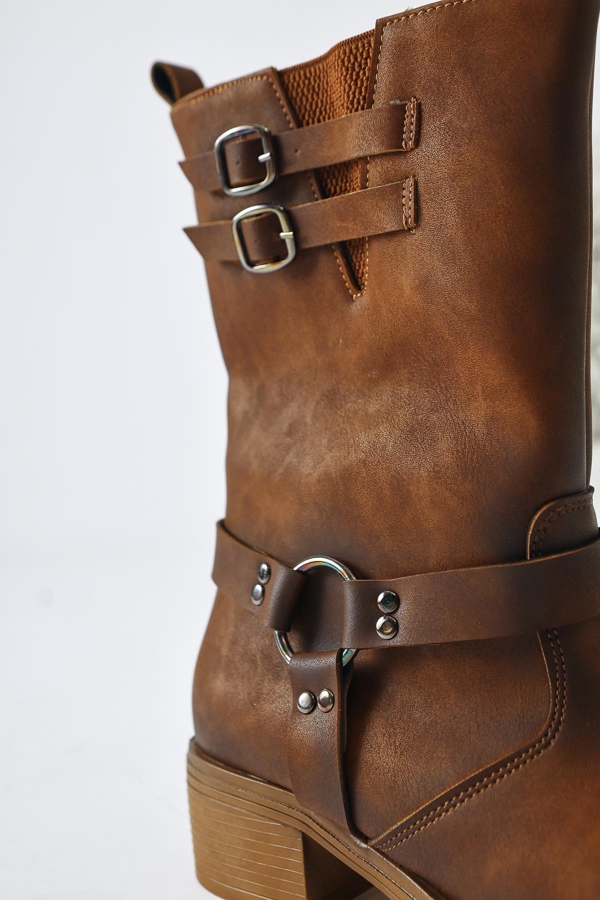 Maggie Tan Buckle Detail Elastic Long Boots