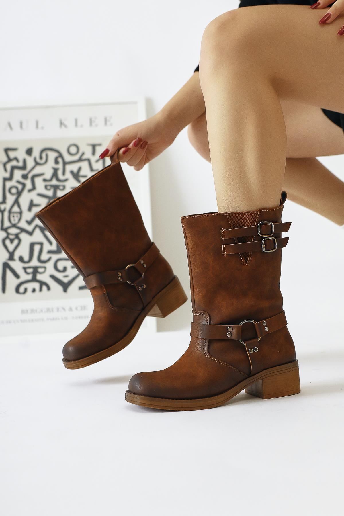 Maggie Tan Buckle Detail Elastic Long Boots