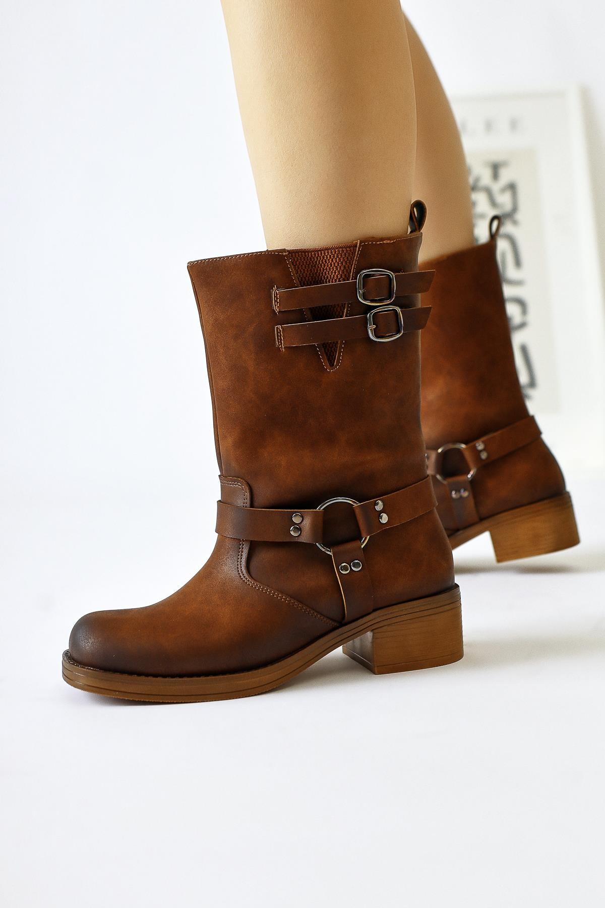 Maggie Tan Buckle Detail Elastic Long Boots