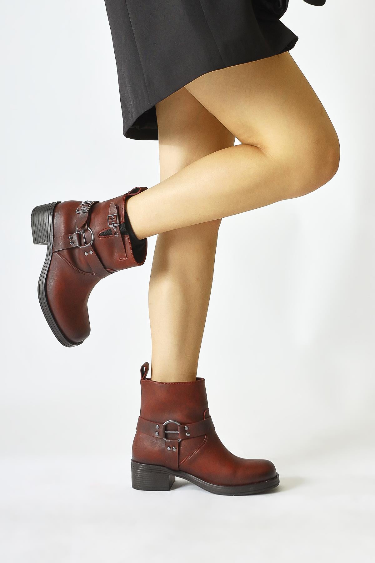 Magi Claret Red Buckle Detailed Elastic Pull-On Boots