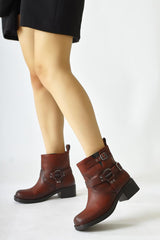 Magi Claret Red Buckle Detailed Elastic Pull-On Boots