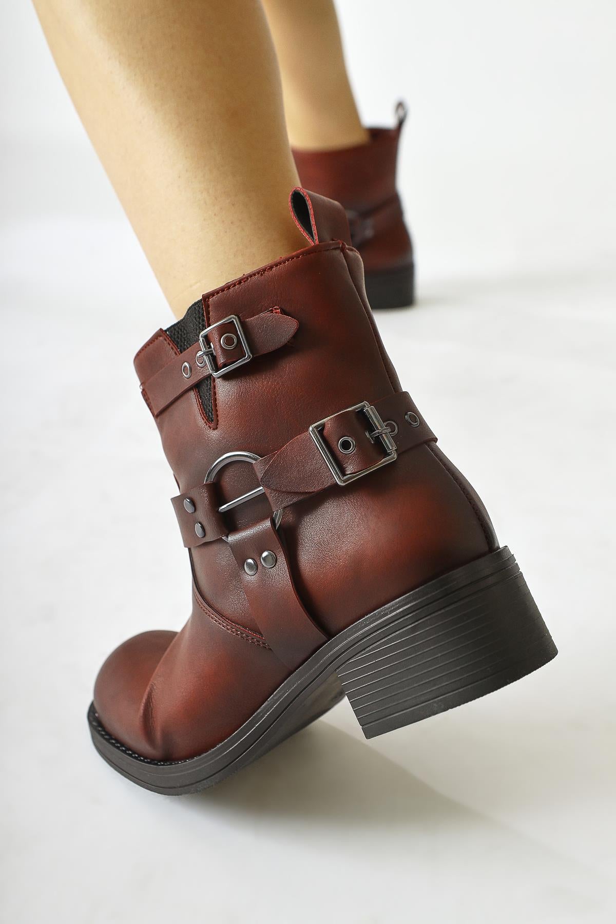 Magi Claret Red Buckle Detailed Elastic Pull-On Boots