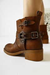 Magi Tan Buckle Detailed Elastic Pull-On Boots