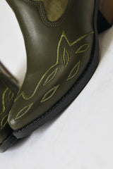 Maily Khaki Suede Detailed Embroidered Pointed Toe Western Boots