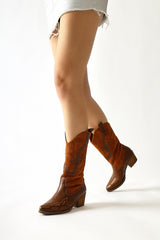 Maily Tan Suede Detailed Embroidered Pointed Toe Western Boots