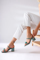 Marci Green Flat Toe Accessorized Heeled Slippers