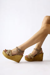 Margo Camel Hair Cross Strappy Wedge Heel Sandals