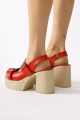 Marise Red Oval Toe Platform Double Belt Accessory Casual Shoes