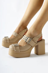 Marise Nud Oval Toe Platform Double Belt Accessory Casual Shoes